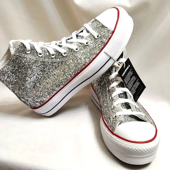 Converse CTAS Lift Platform Glitter Hightop Sneakers (w size 9.5) - Picture 3 of 15